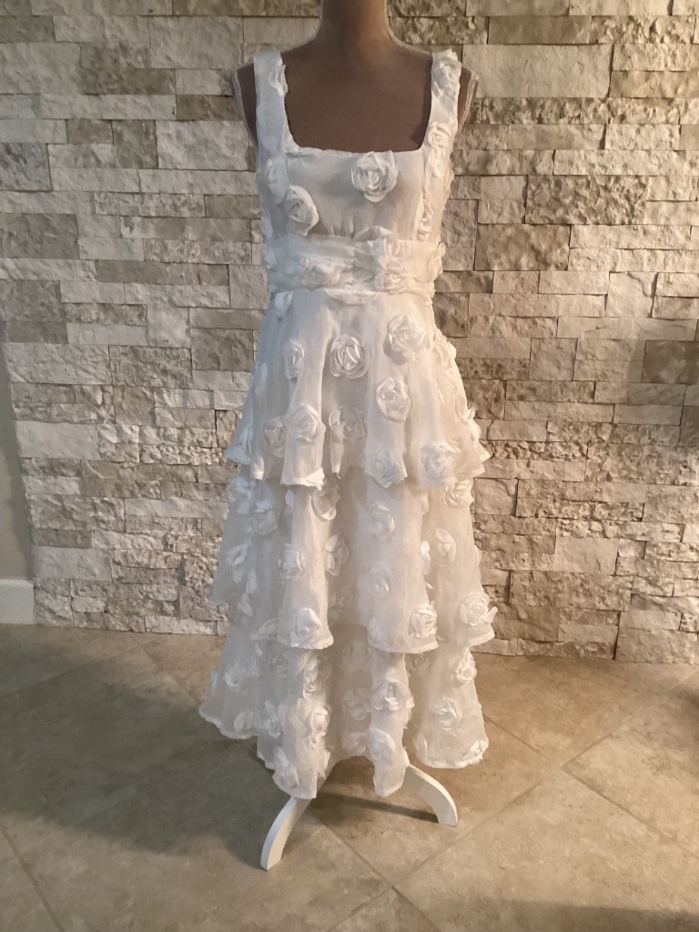 Lulus Exceptional Entrance White Sleeveless Tiered Rosette Midi Dress - Picture 2 of 16